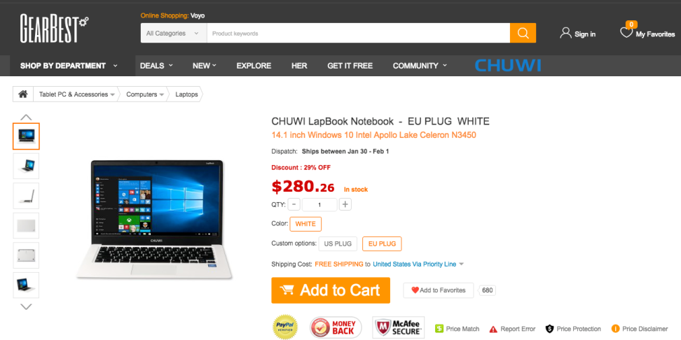 Chuwi Lapbook on Gearbest