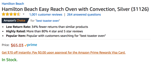Hamilton Beach Amazon's Choice Explanation