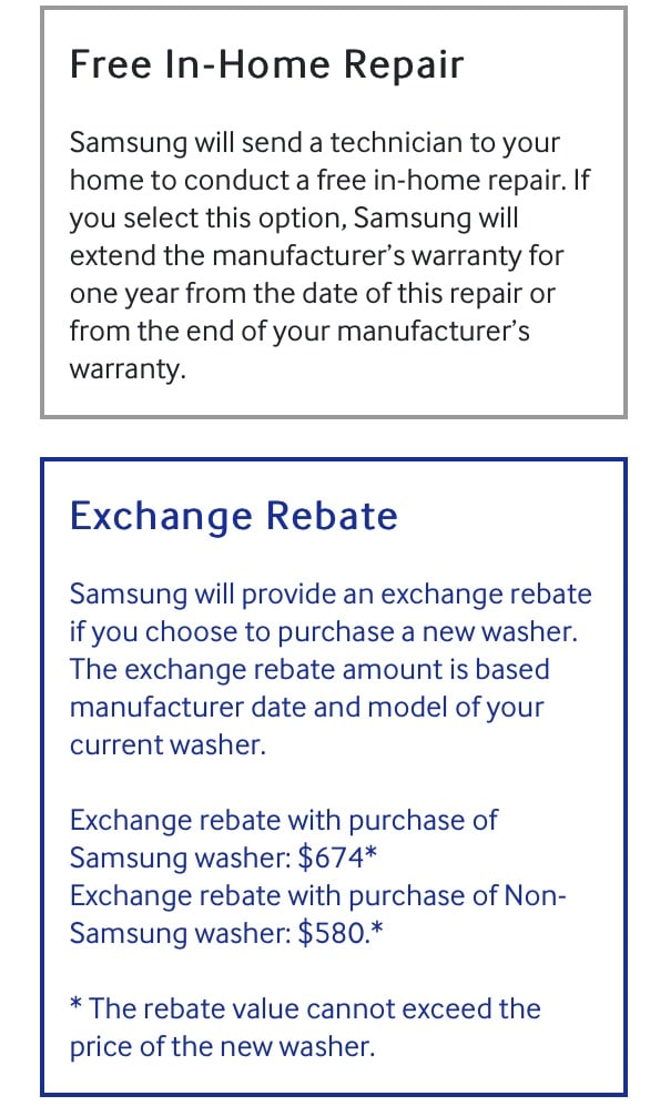 Samsung Recall Rebate Screenshot