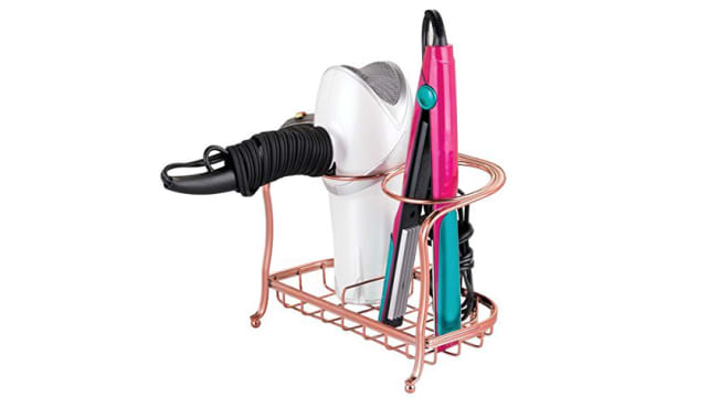 mDesign Rose Gold Hair Dryer and Accessory Storage
