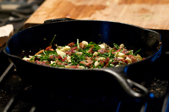 Cast iron pan with food
